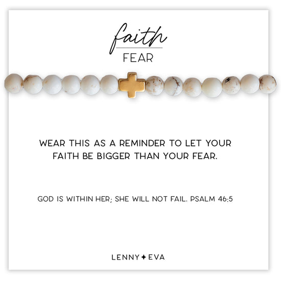 Faith Over Fear Cross Bracelet-Howlite, 6mm