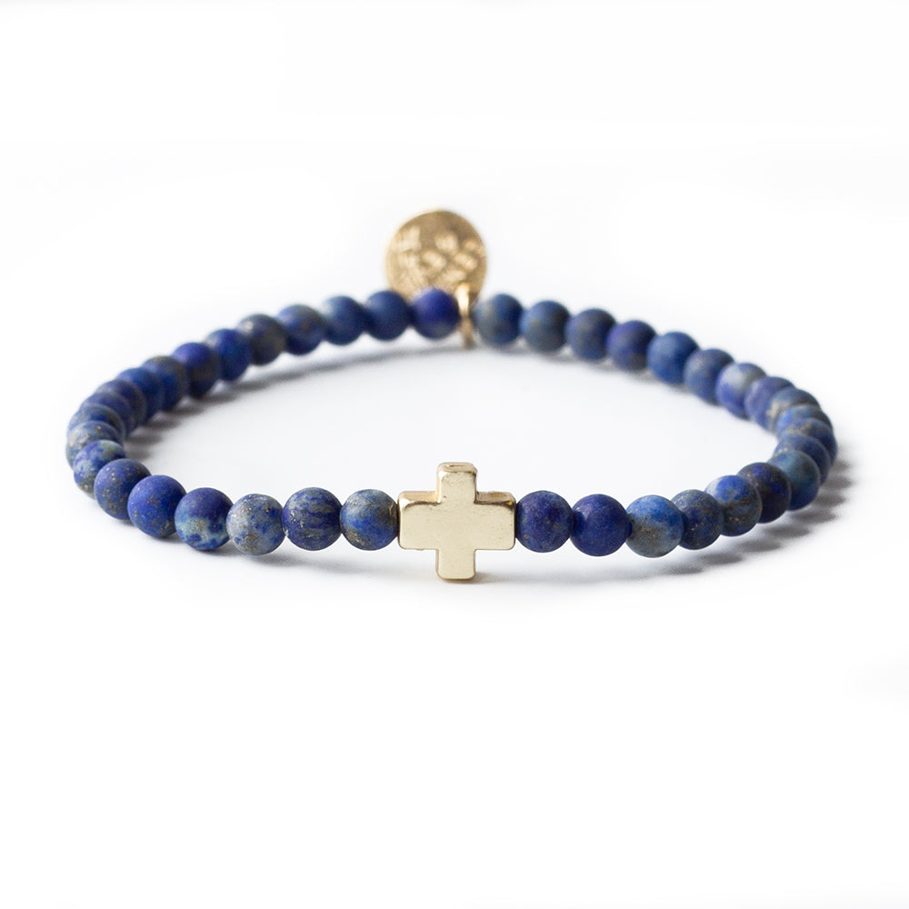 Faith Over Fear Cross Bracelet-Lapis Lazuli