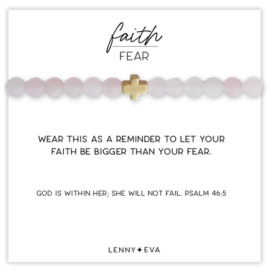 Faith Over Fear Cross Bracelet-Rose Quartz, 6mm