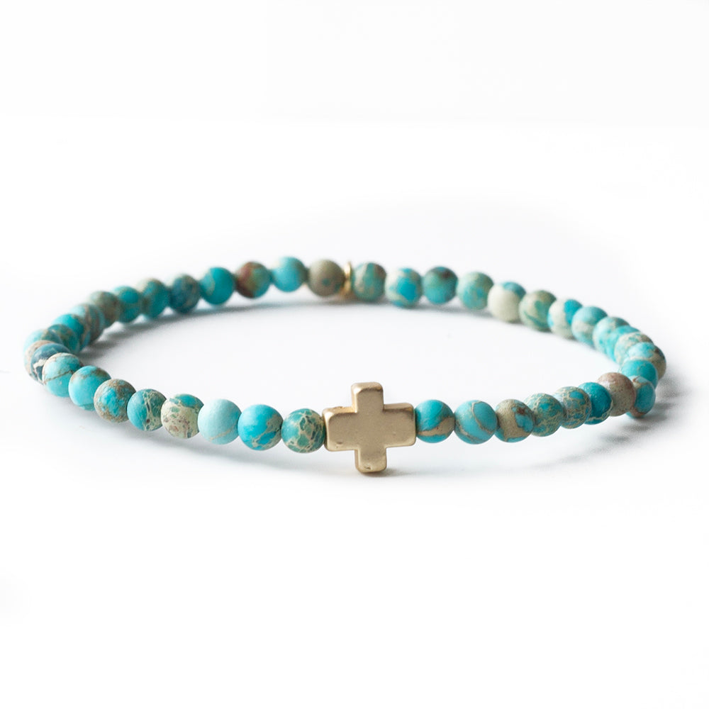 Faith Over Fear Cross Bracelet-Turquoise Jasper