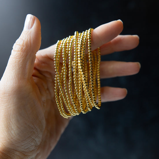 Gilded Gold Beaded Stretch Bracelets-3mm, Smooth