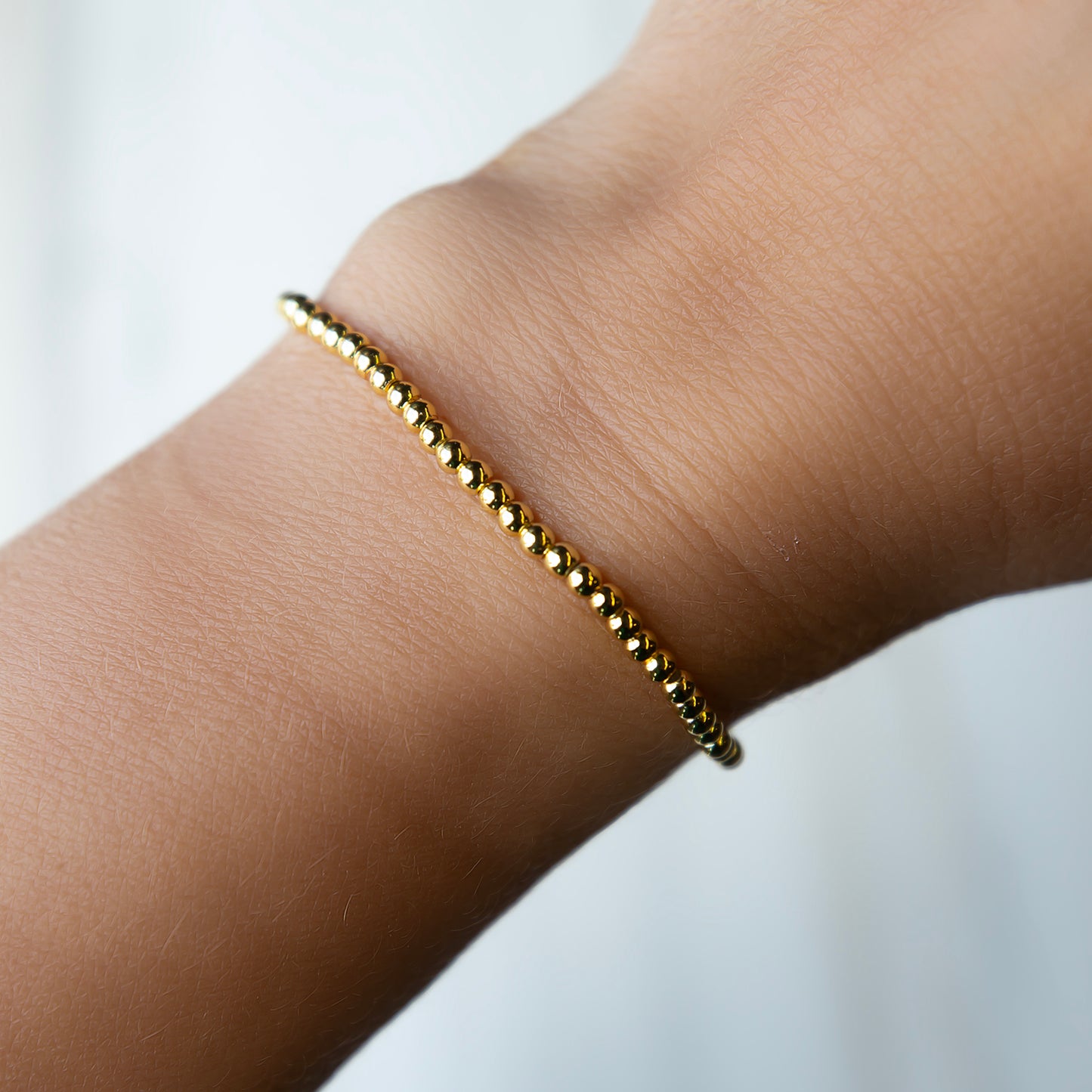 Gilded Gold Beaded Stretch Bracelets-3mm, Smooth