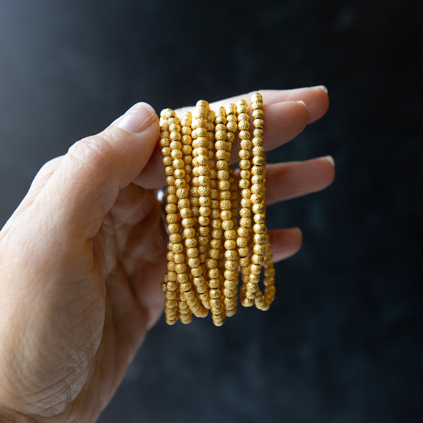 Gllded Gold Beaded Bracelets, 4mm, Textured Beads