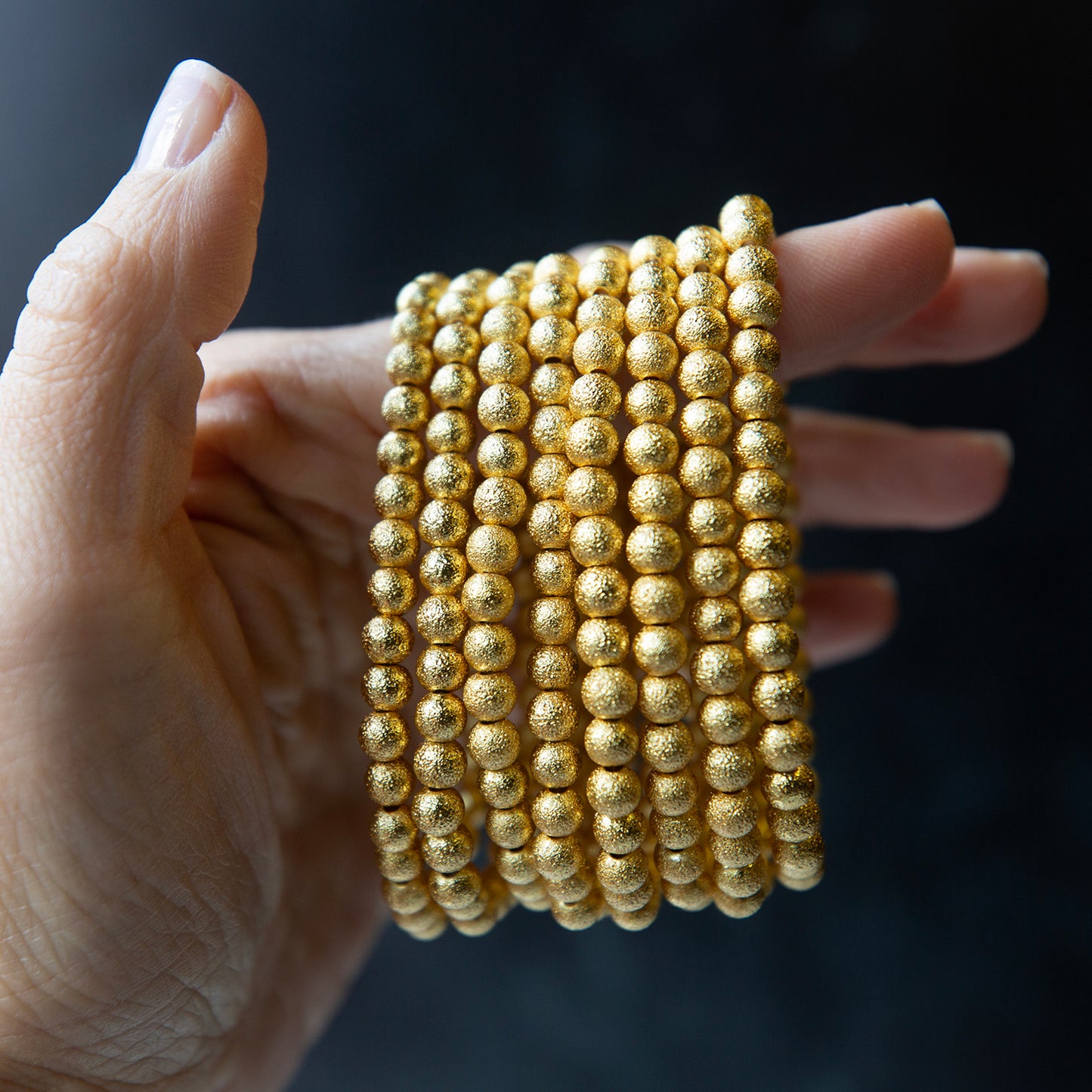 Gilded Gold Beaded Bracelets-Gold, 6mm, Textured