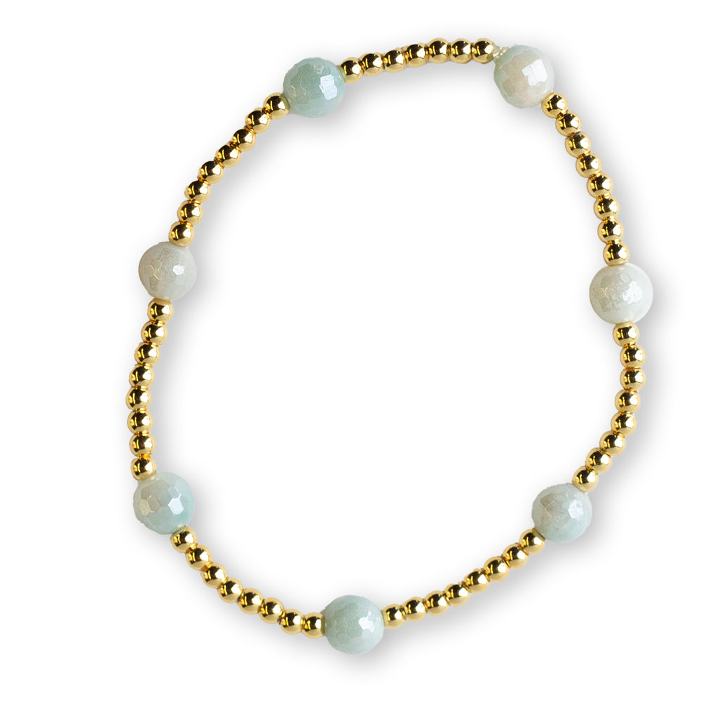 Gilded Gold Beaded Bracelets-Dot, Amazonite