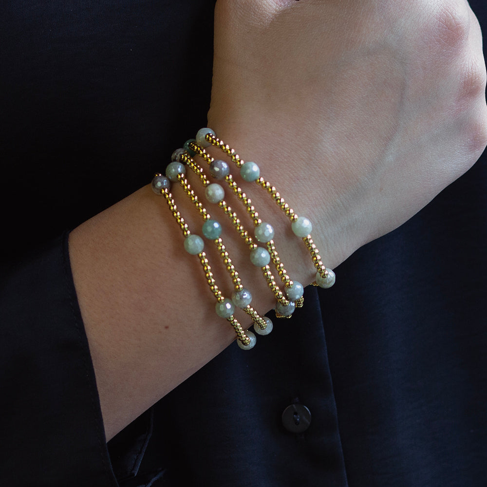 Gilded Gold Beaded Bracelets-Dot, Amazonite