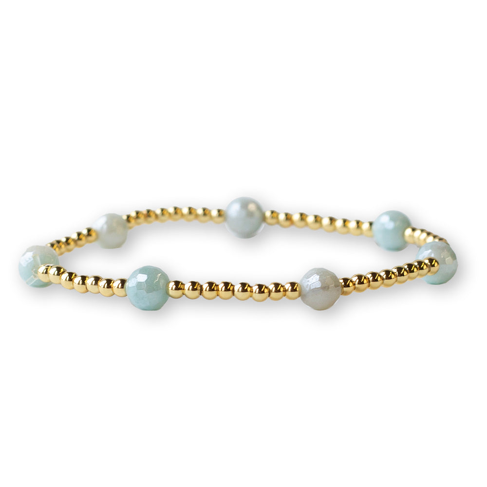 Gilded Gold Beaded Bracelets-Dot, Amazonite