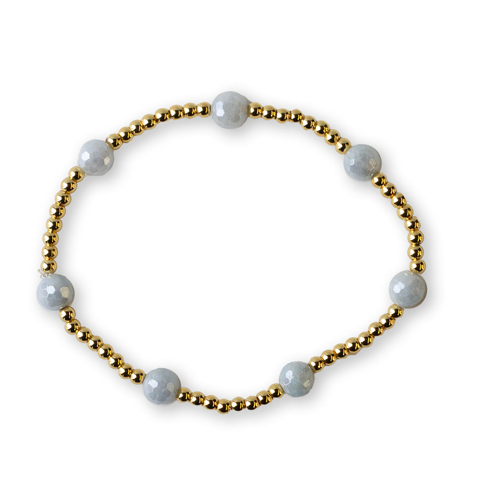 Gilded Gold Beaded Bracelets-Dot, Aquamarine