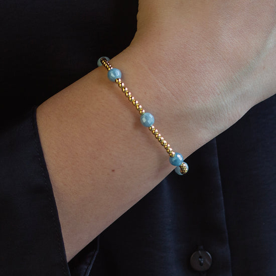 Gilded Gold Beaded Bracelets-Dot, Aquamarine