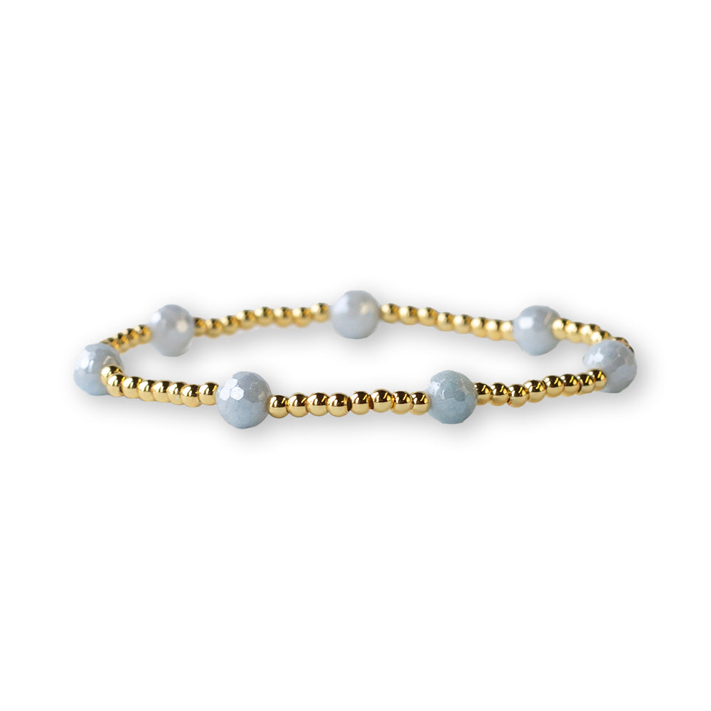 Gilded Gold Beaded Bracelets-Dot, Aquamarine