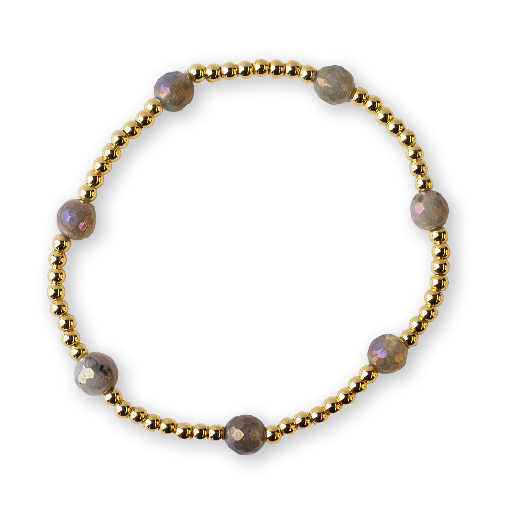 Gilded Gold Beaded Bracelets-Dot, Labradorite