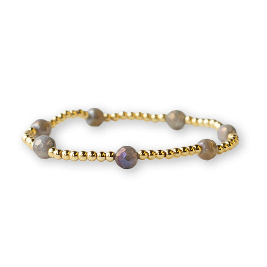 Gilded Gold Beaded Bracelets-Dot, Labradorite