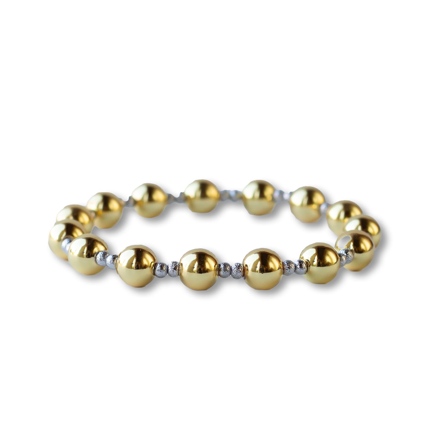 Gilded Gold Beaded Stretch Bracelets, Duo, Mixed Metals