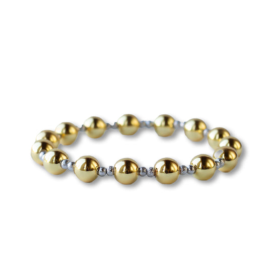 Gilded Gold Beaded Stretch Bracelets, Duo, Mixed Metals