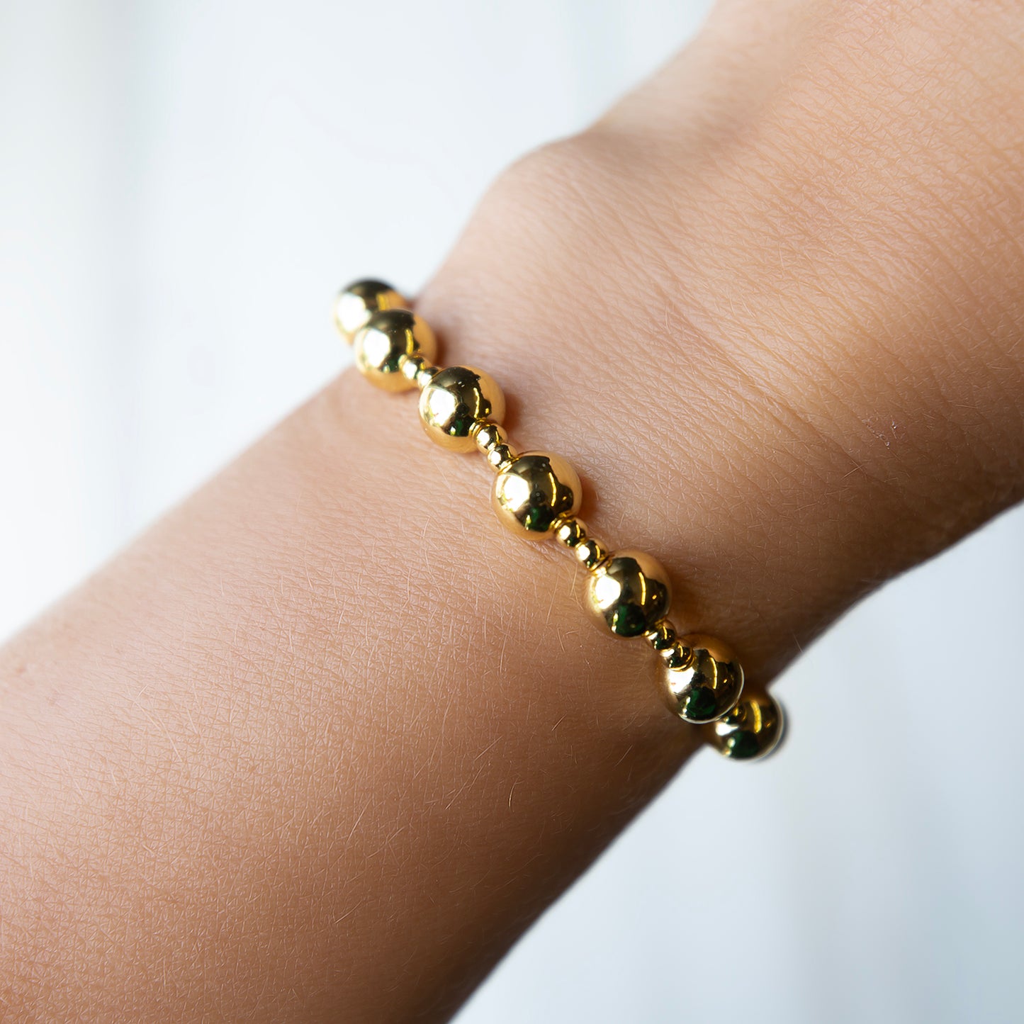 Gilded Gold Beaded Stretch Bracelets, Duo, Mixed Metals