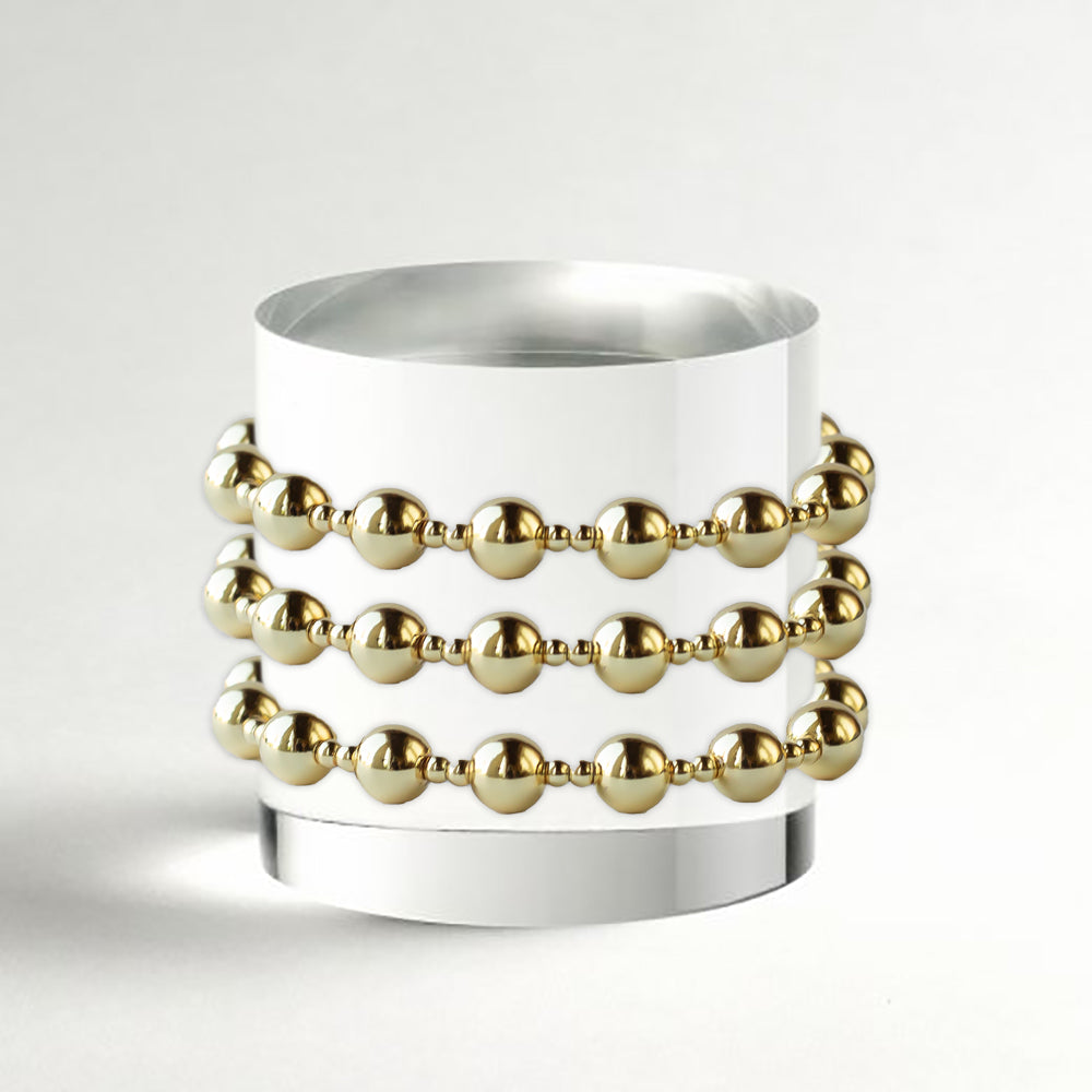 Gilded Gold Beaded Stretch Bracelets, Duo, Smooth