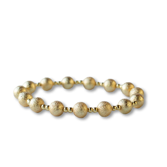 Gilded Gold Beaded Stretch Bracelets, Duo, Textured