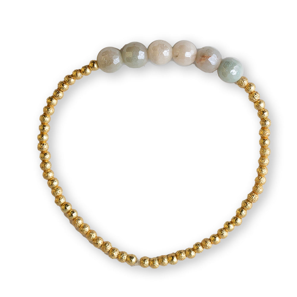 Gilded Gold Beaded Bracelets-Row, Amazonite