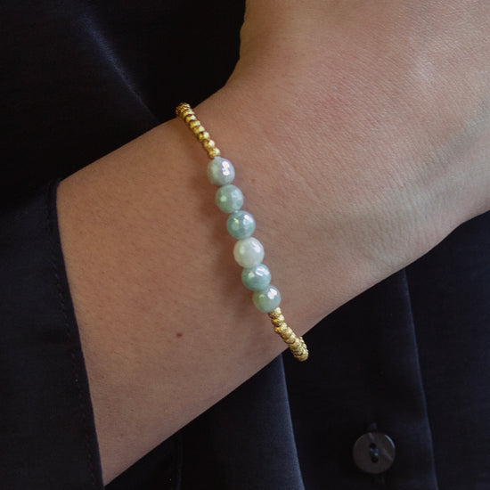 Gilded Gold Beaded Bracelets-Row, Amazonite