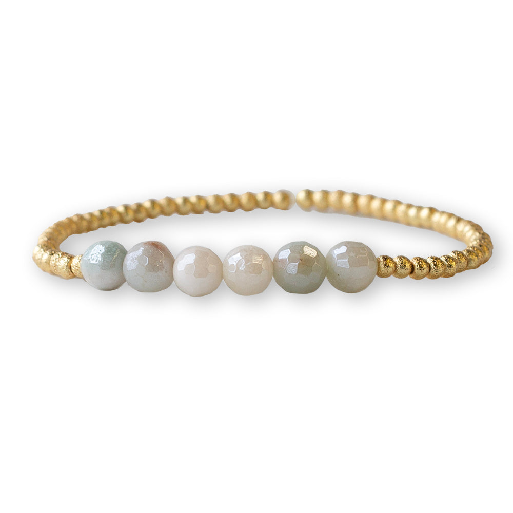 Gilded Gold Beaded Bracelets-Row, Amazonite