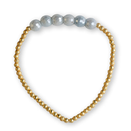 Gilded Gold Beaded Bracelets-Row,Aquamarine