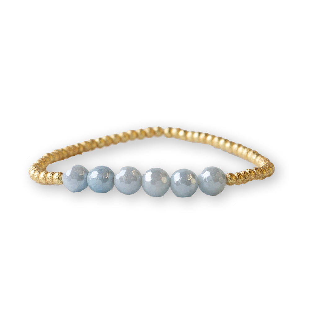 Gilded Gold Beaded Bracelets-Row,Aquamarine