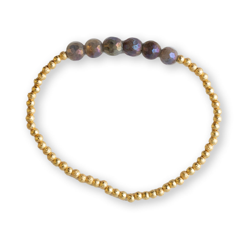 Gilded Gold Beaded Bracelets-Row, Labradorite