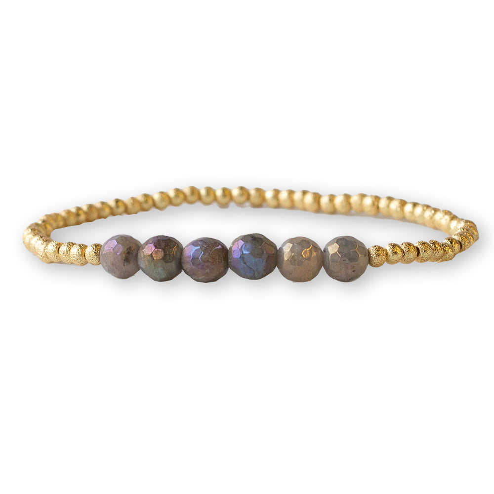 Gilded Gold Beaded Bracelets-Row, Labradorite