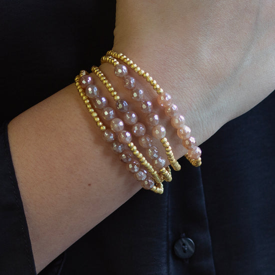 Gilded Gold Beaded Bracelets-Row, Sunstone