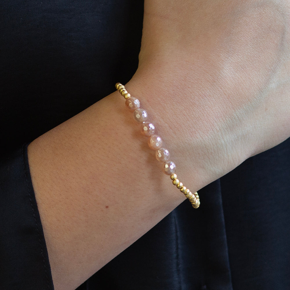 Gilded Gold Beaded Bracelets-Row, Sunstone