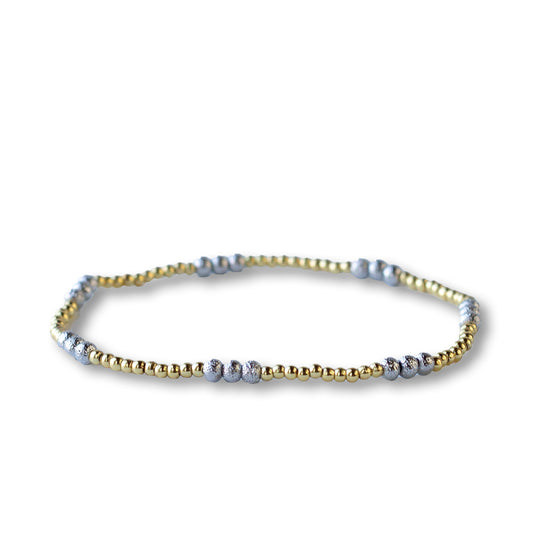 Gilded Gold Beaded Stretch Bracelets, Trio, Mixed Metals