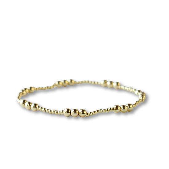 Gilded Gold Beaded Stretch Bracelets, Trio, Smooth