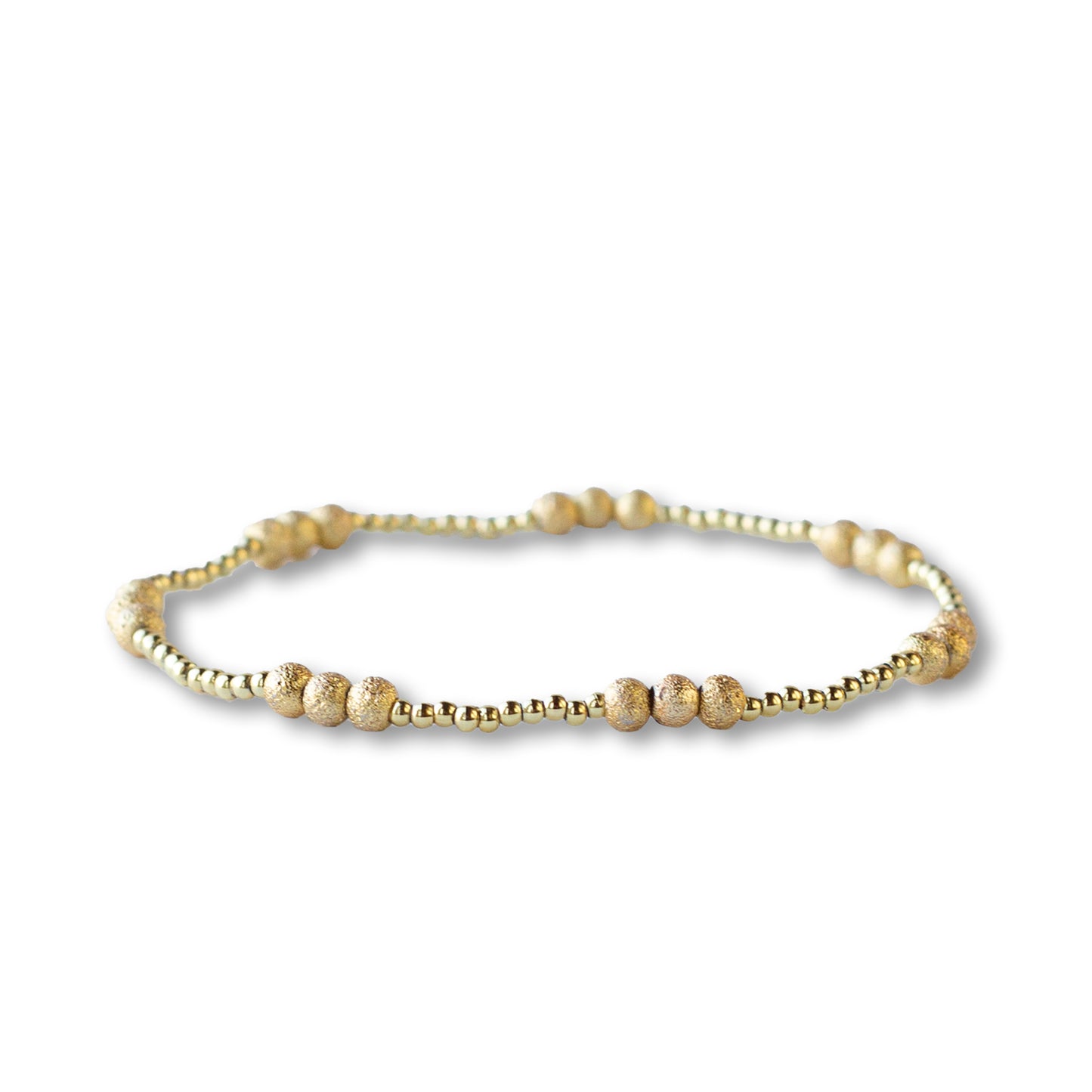 Gilded Gold Beaded Stretch Bracelets, Trio, Textured