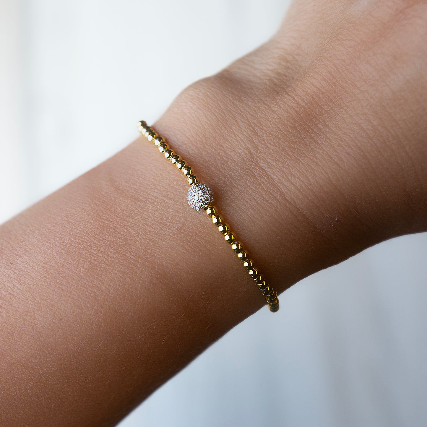 Gilded Gold Beaded Stretch Bracelets, Uno, Mixed Metals