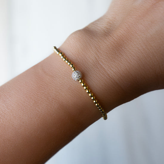 Gilded Gold Beaded Stretch Bracelets, Uno, Mixed Metals