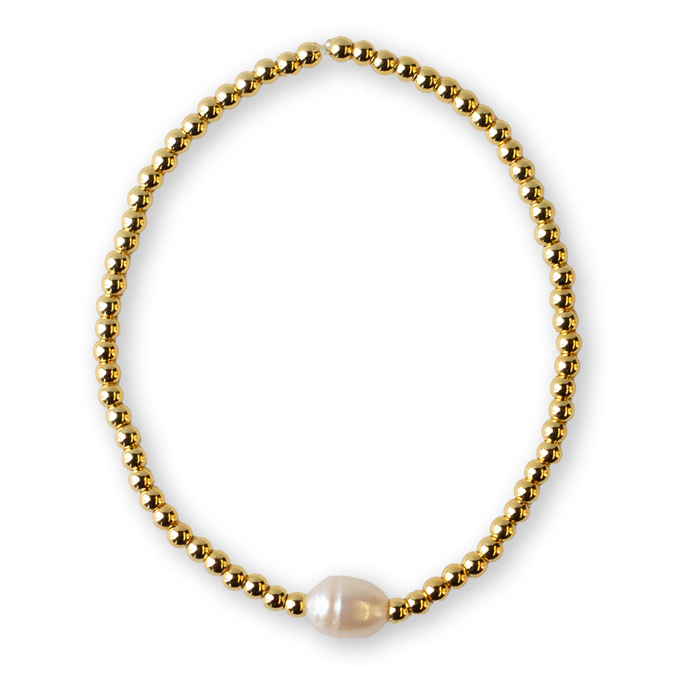 Gilded Gold Beaded Stretch Bracelets, Uno, Pearl