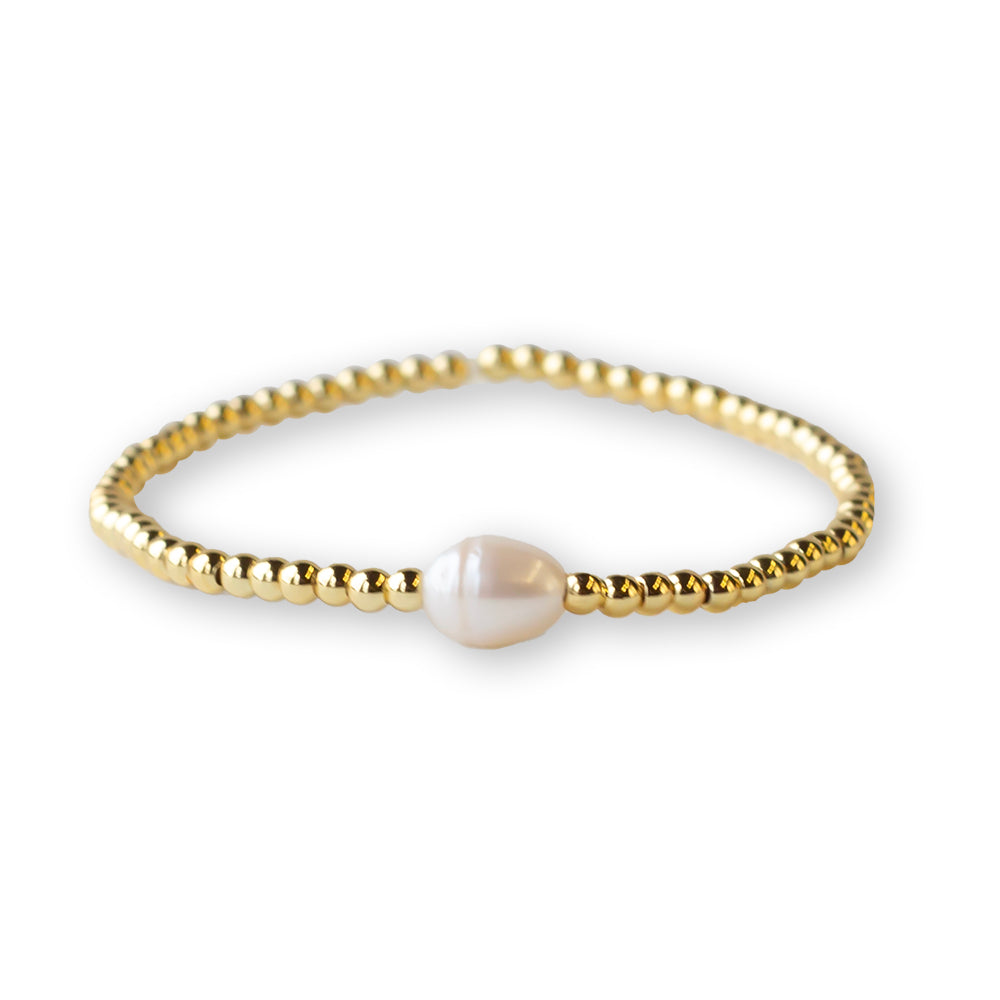 Gilded Gold Beaded Stretch Bracelets, Uno, Pearl