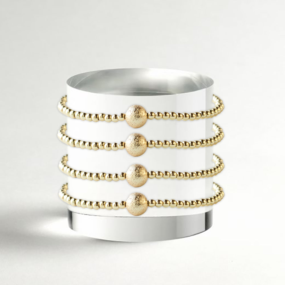 Gilded Gold Beaded Stretch Bracelets, Uno, Textured