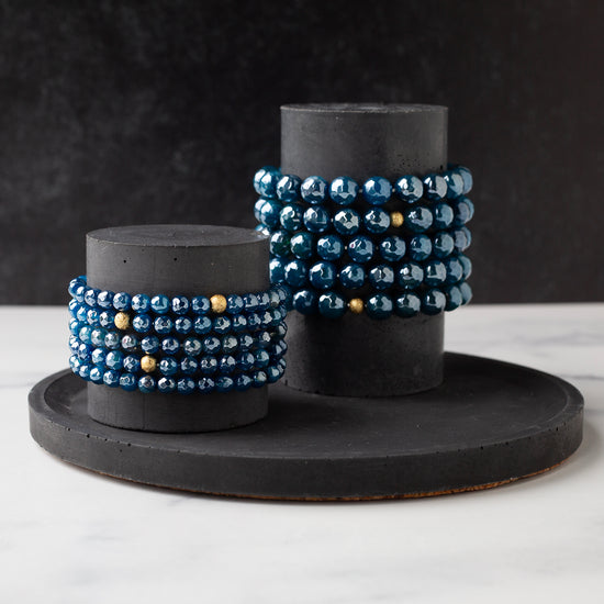 Gemstone Beaded Bracelets-Metallic Blue Agate-2 Sizes