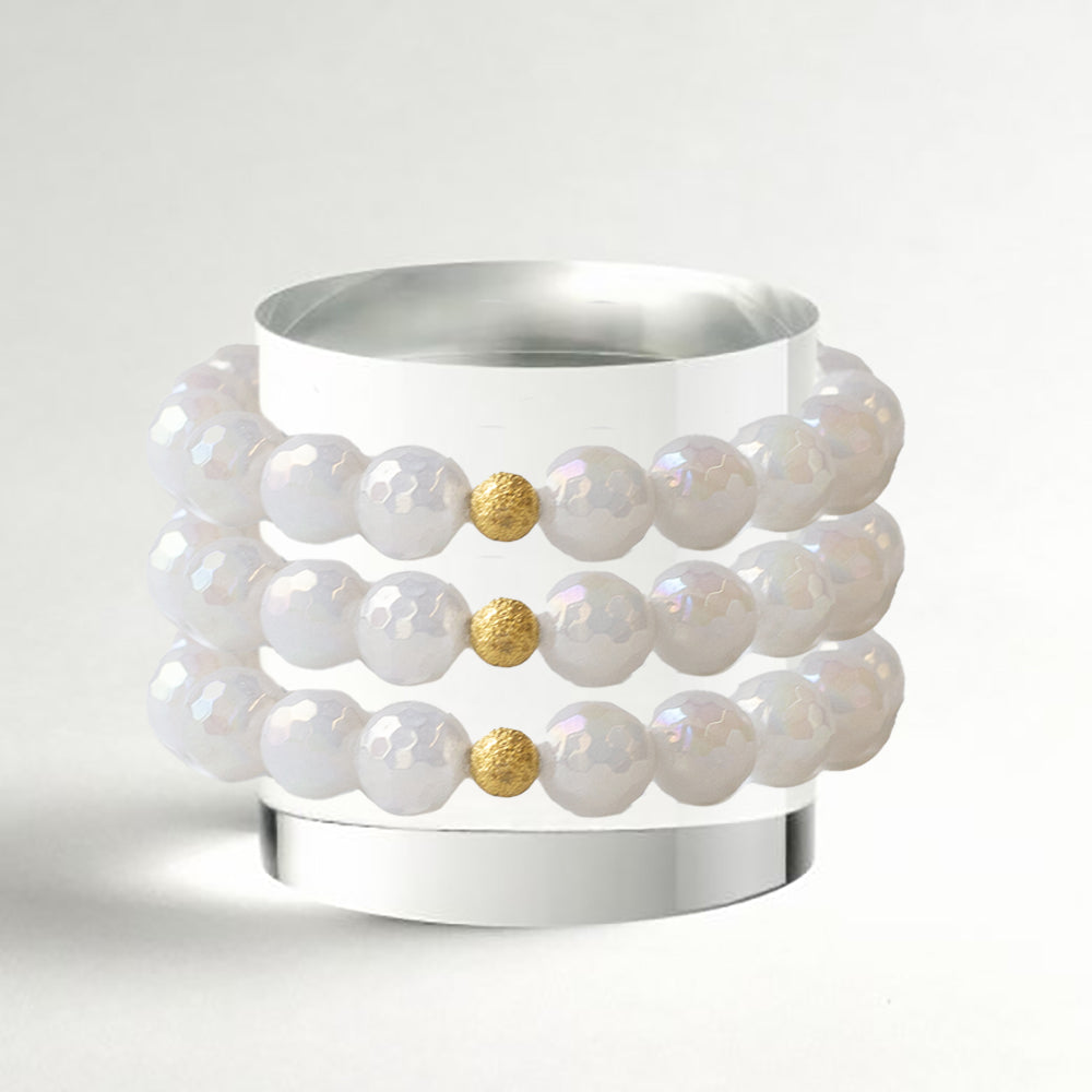 Gemstone Bracelet-Faceted White Jade, 10mm