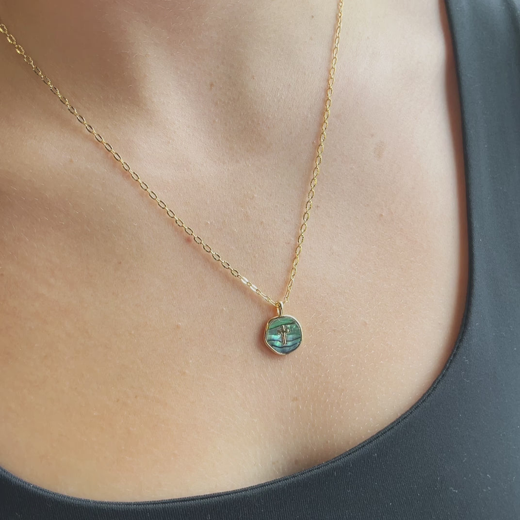 Faith Over Fear Necklace-Abalone Cross