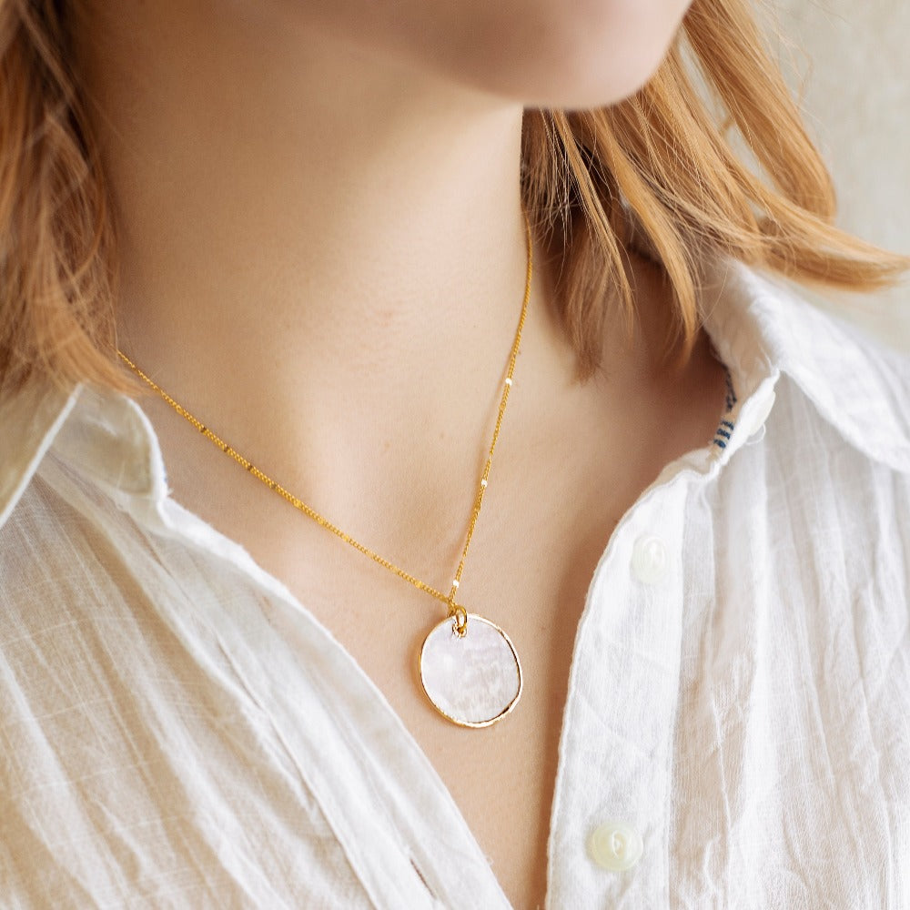 Intentions Necklace, Capiz Shell-Round