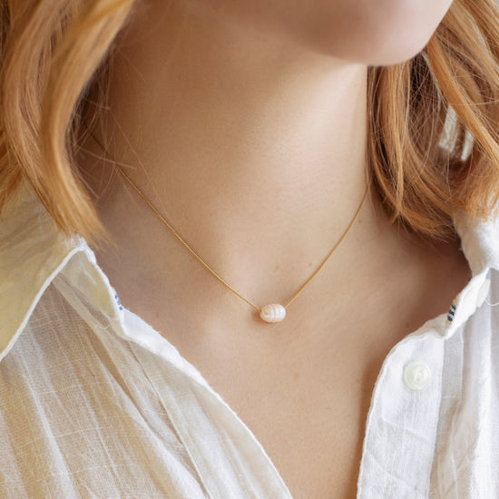 14K Gold Tiny Pearl Necklace