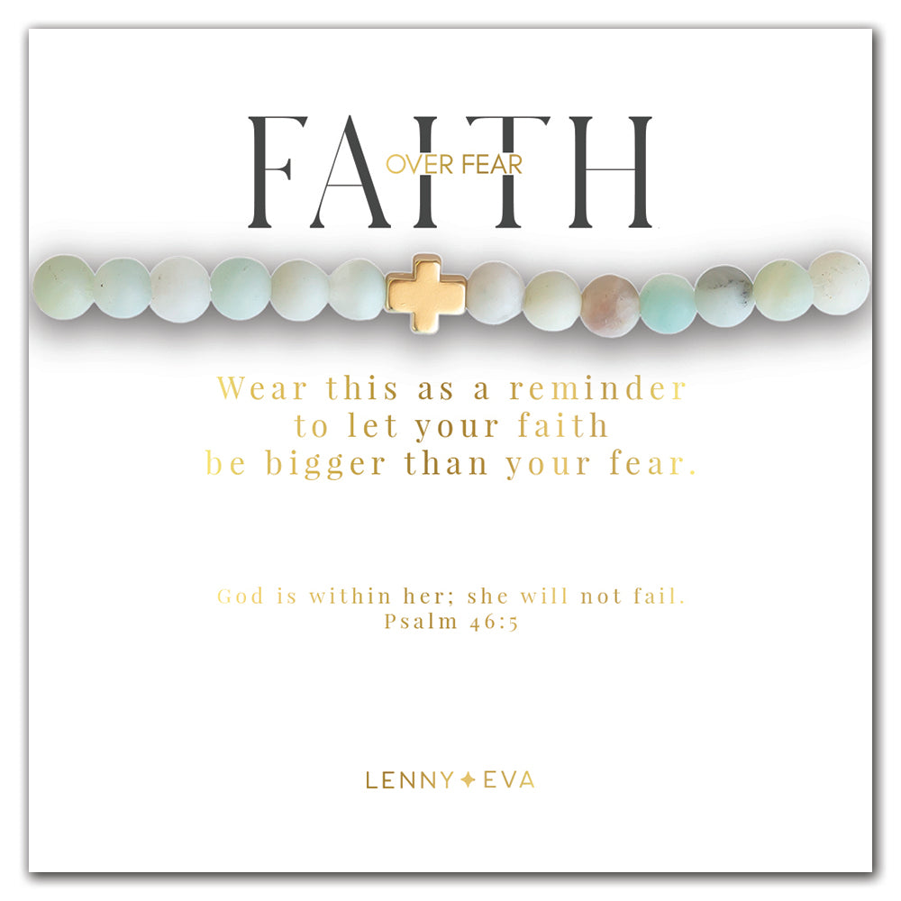 Faith Over Fear Cross Bracelet-Amazonite, 6mm