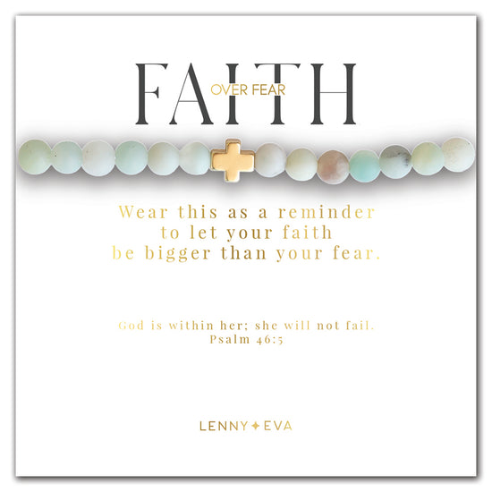 Faith Over Fear Cross Bracelet-Amazonite, 6mm
