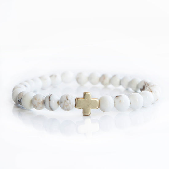 Load image into Gallery viewer, Faith Over Fear Cross Bracelet-Howlite, 6mm
