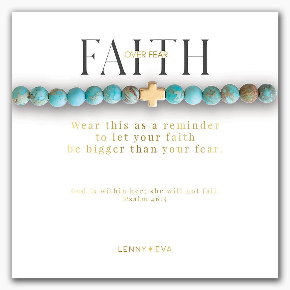 Faith Over Fear Cross Bracelet-Jasper, 6mm