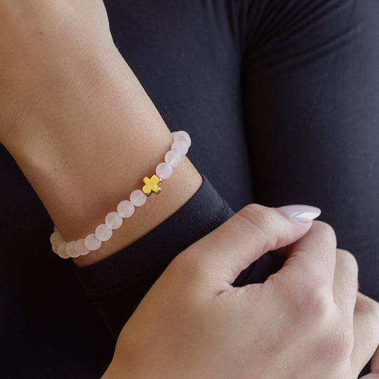 Load image into Gallery viewer, Faith Over Fear Cross Bracelet-Rose Quartz, Limited Edition

