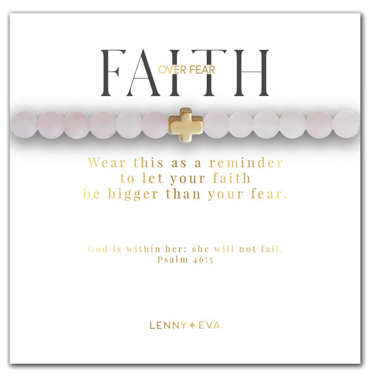 Faith Over Fear Cross Bracelet-Rose Quartz, Limited Edition
